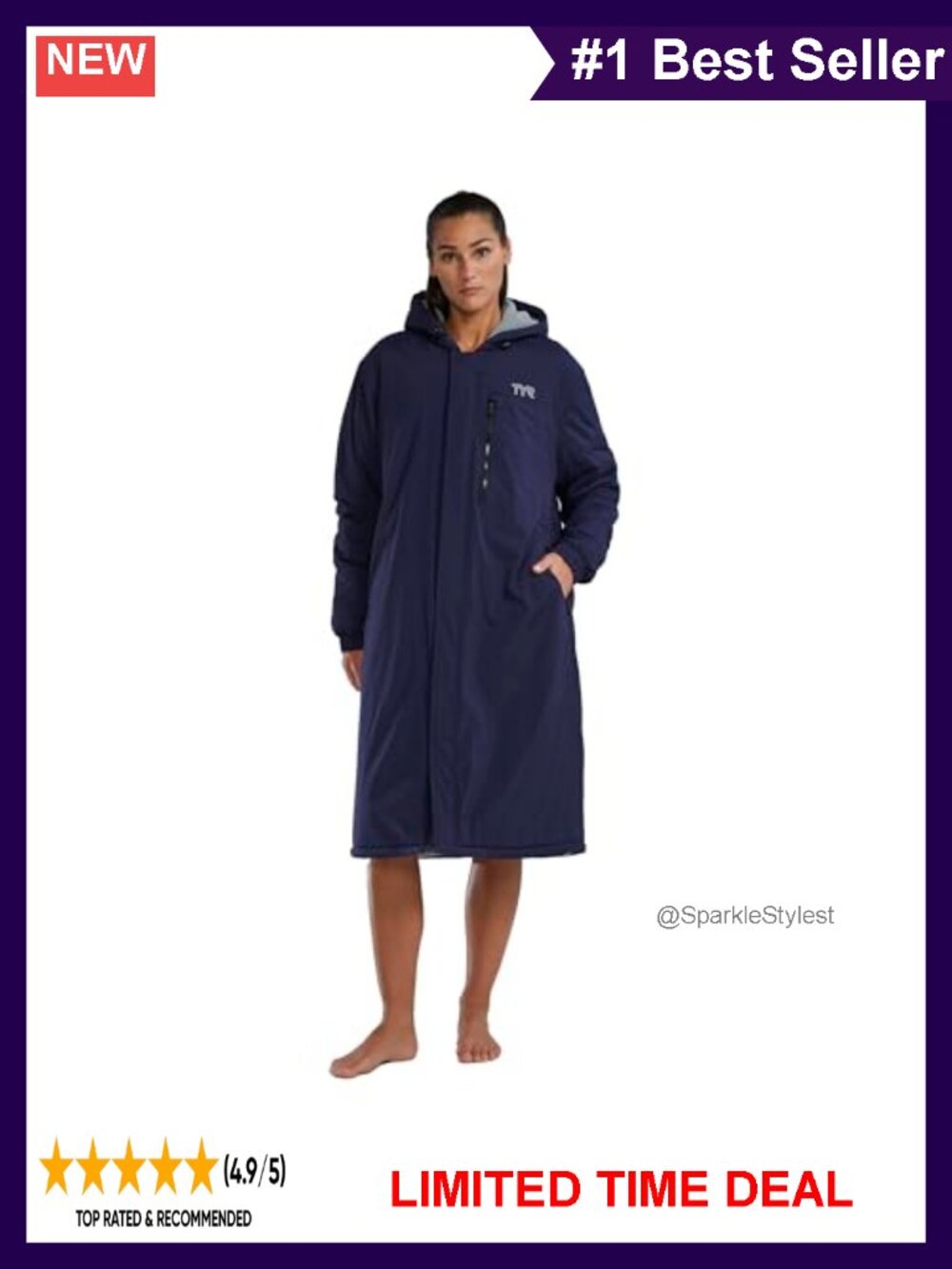 Nylon Spandex Swim Parka Hooded Water Repellent Wind Resistant Fleece Lined